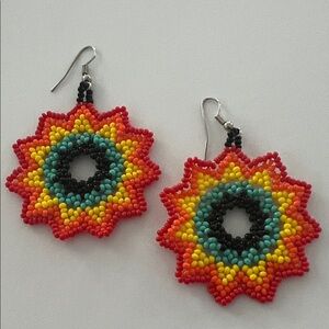 Colorful Handmade Beaded Sunburst Earrings